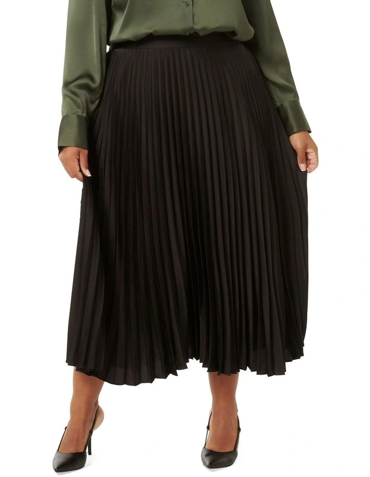 Estelle Satin Pleated Skirt in Black
