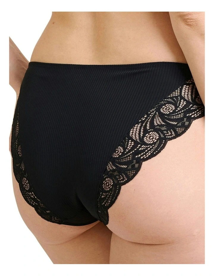 Ariane Essential Ribbed Microfibre Bikini Brief With Lace in Black