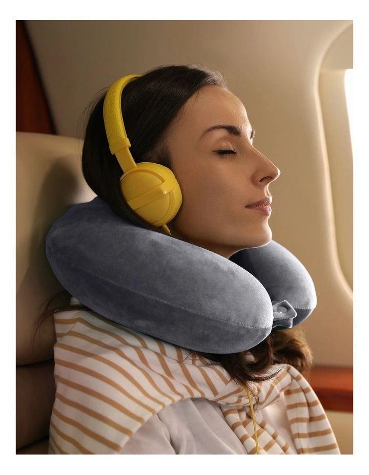 Memory Foam Travel Neck Pillow With Clip Cushion Support in Soft Grey