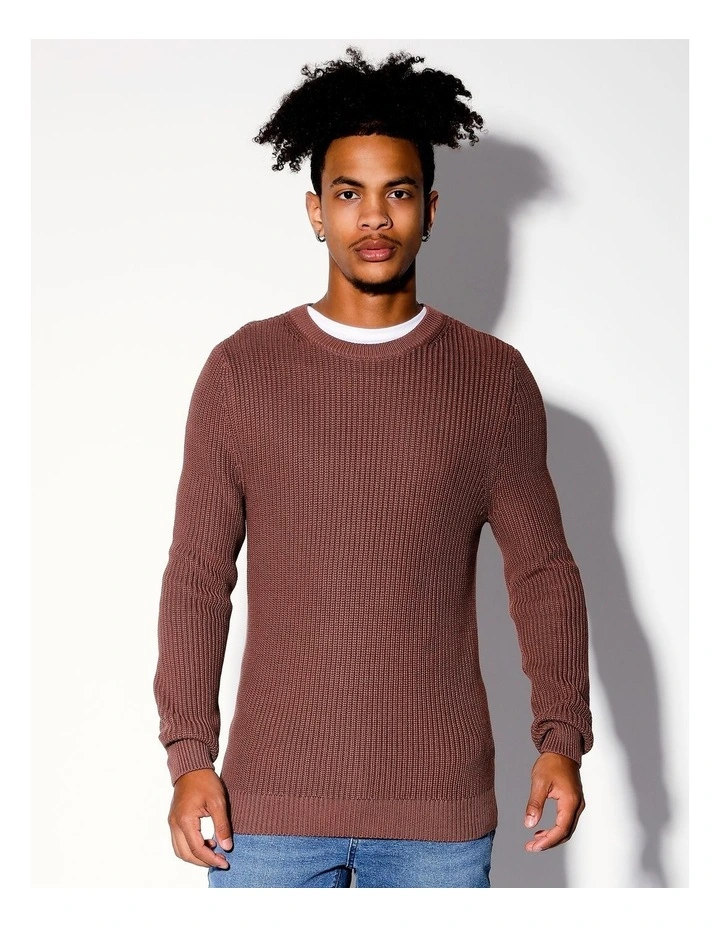 Finbar Fisherman Rib Knit Pullover in Red