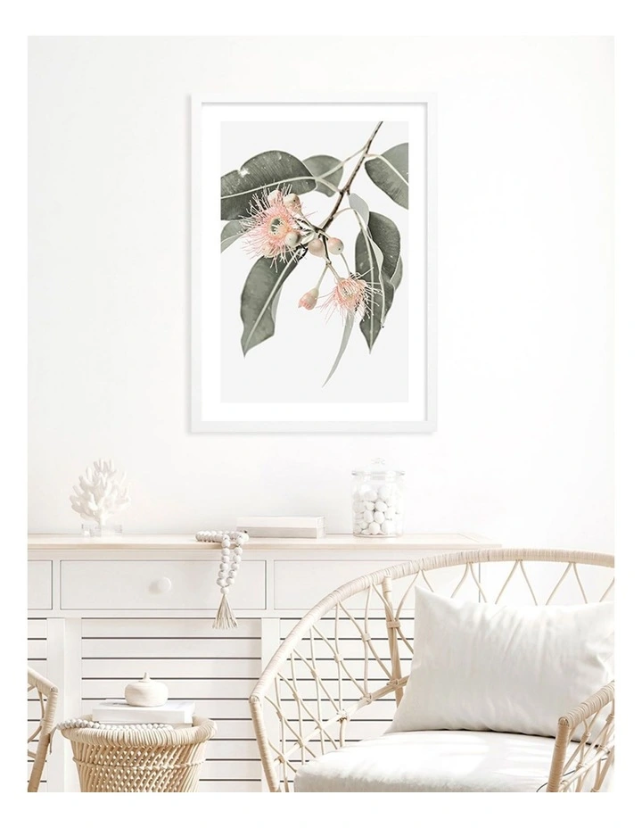 Australian Made Eucalyptus Wildflowers Art Print A2 in White Frame