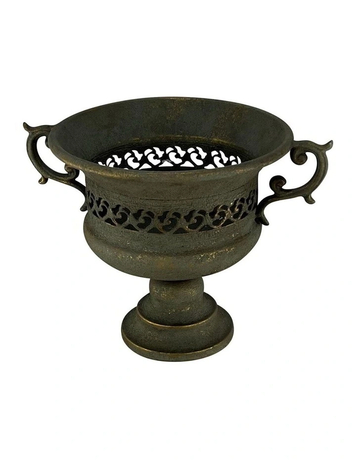 Metal Flower Pot 2-Handle Trophy Design Urn in Multi