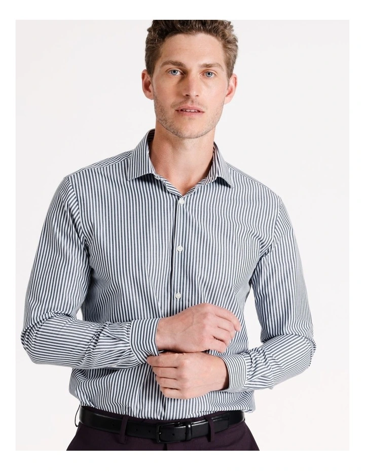Slim Long Sleeve 2 Colour Candy Stripe Shirt in Navy