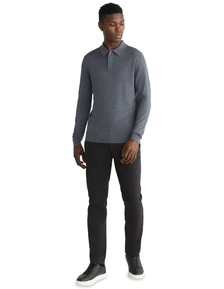 Merino Knit Polo Shirt in Grey