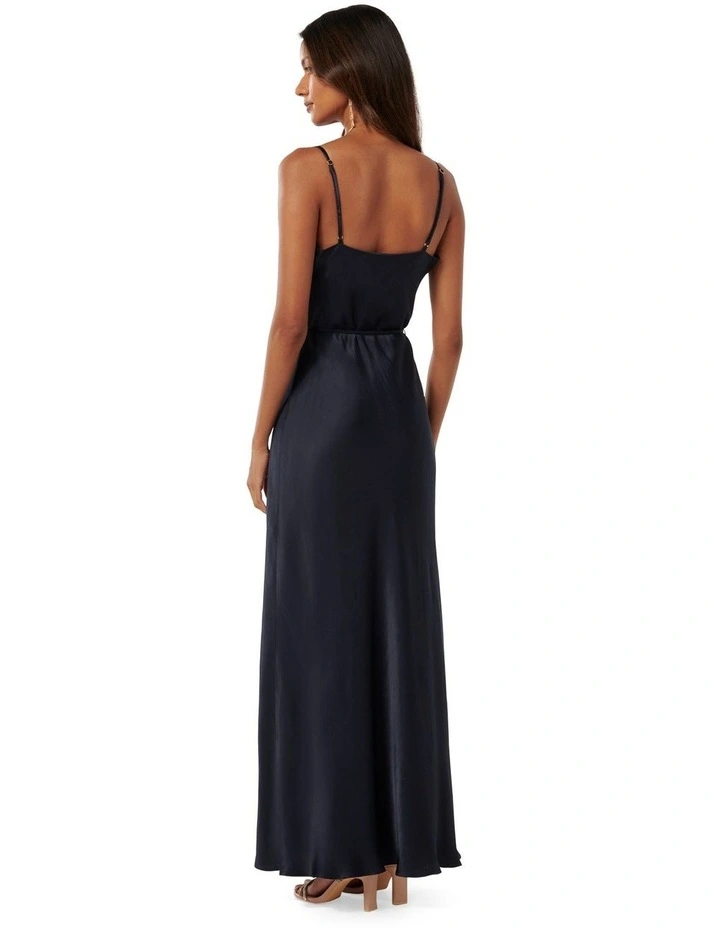 Lucy Satin Cowl Maxi Dress in Navy