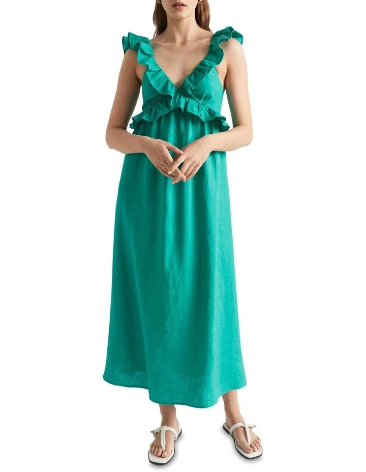 Linen Frill Detail Maxi Dress