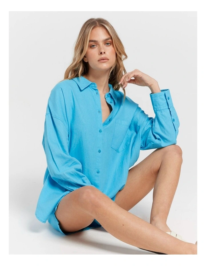 Corina Long Sleeve Shirt in Cyan Blue