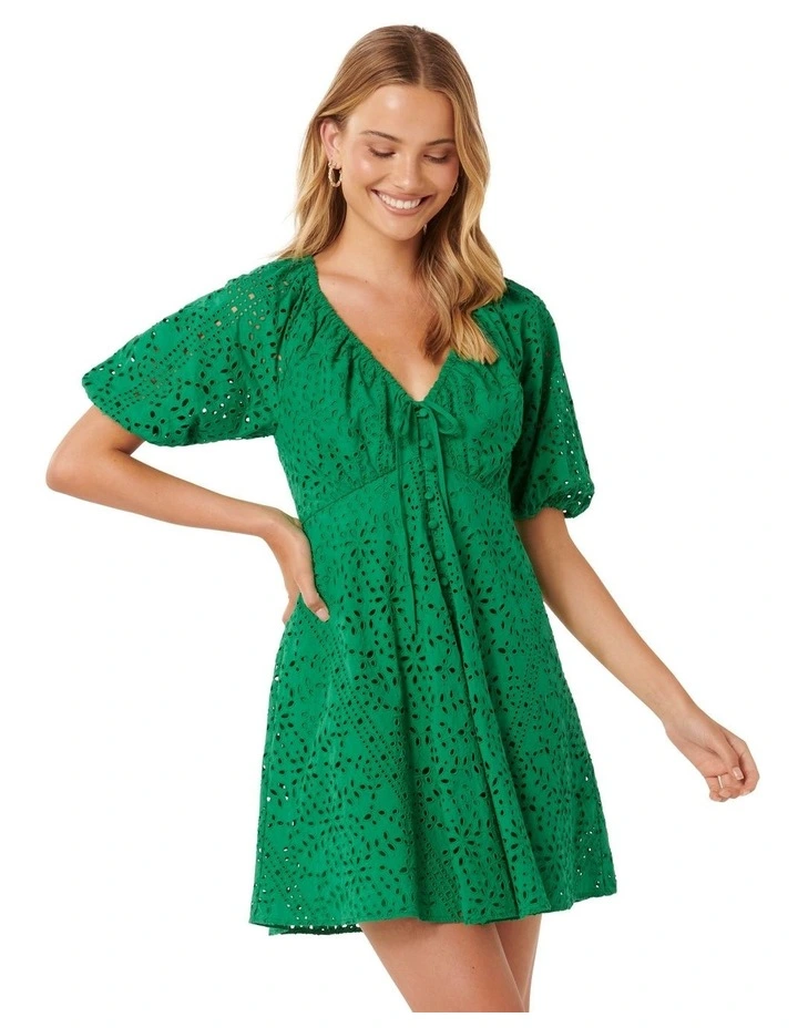 Darcie Embroidered Mini Dress in Green