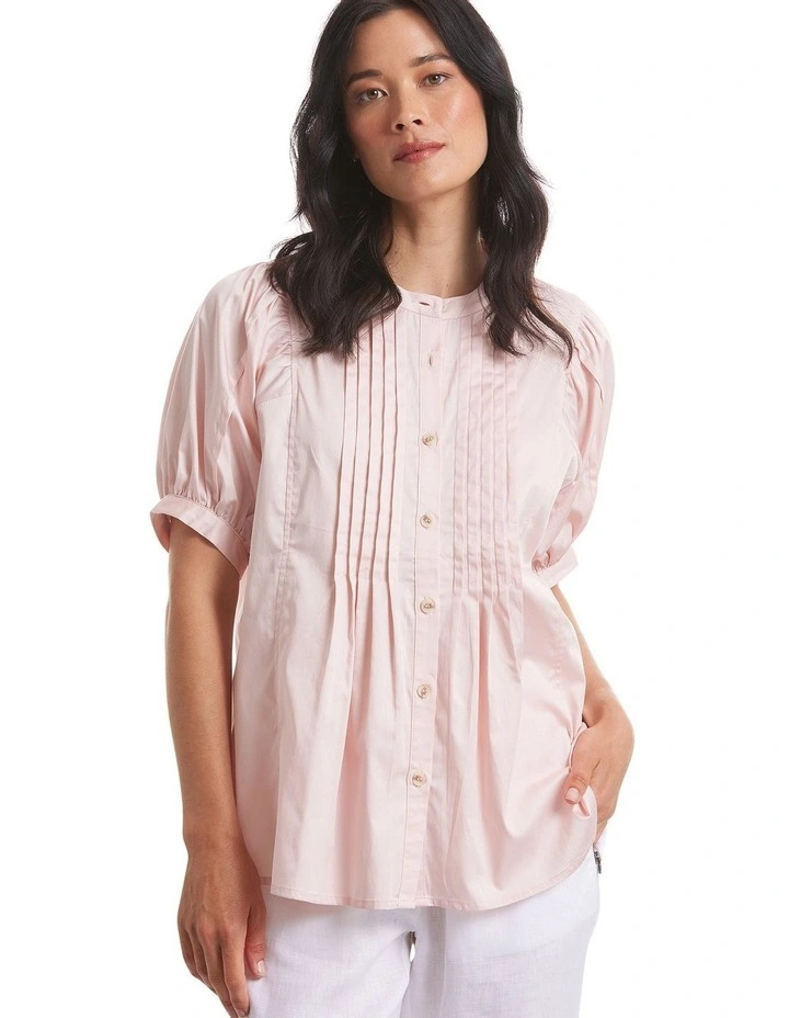 Elbow Pin Tuck Shirt in Dusk Pink