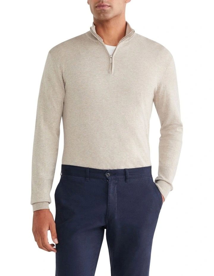 Quarter Zip Sweater in Plain Stone