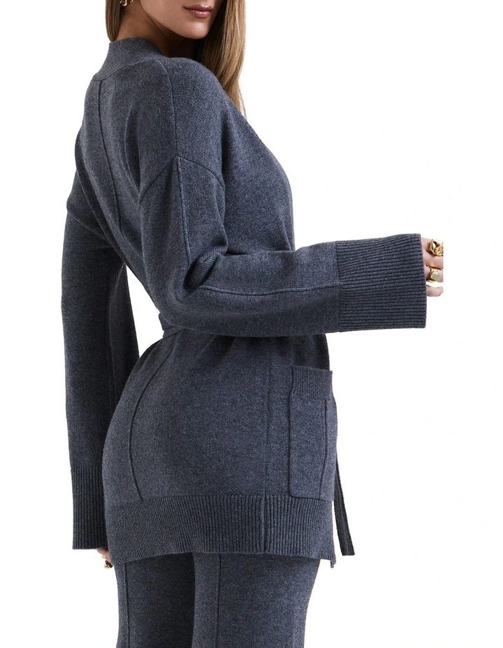 Alaia Cashmere Blend Belted Cardigan in Charcoal