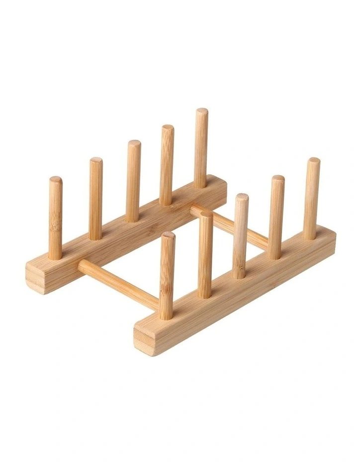 Bamboo Standing Plate Rack 2 Pack 18x11.5x7.5cm in Natural Brown