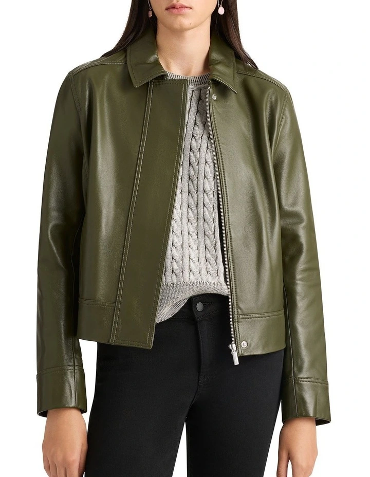 Dita Leather Jacket in Pesto
