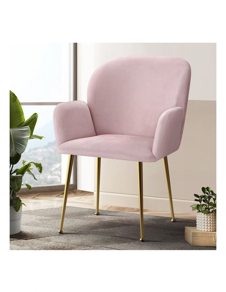 Dining Chairs Velvet Armchair Set of 2 in Pink