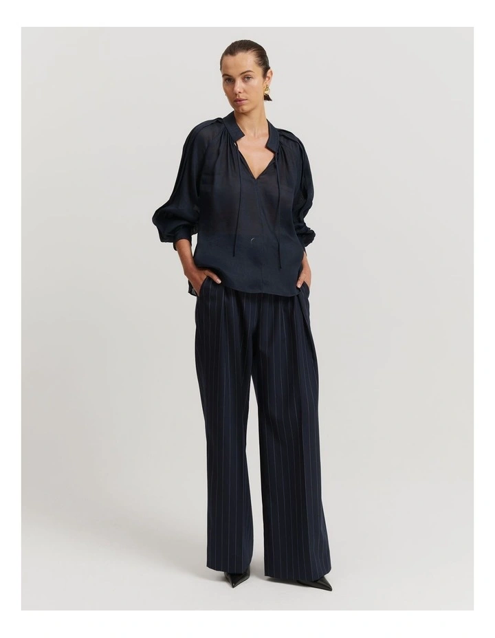 Pleat Detail Blouse in Midnight Blue