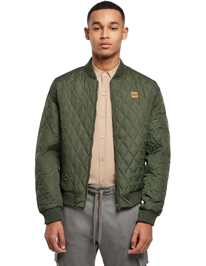 Diamond Quilt Nylon Jacket in Olive