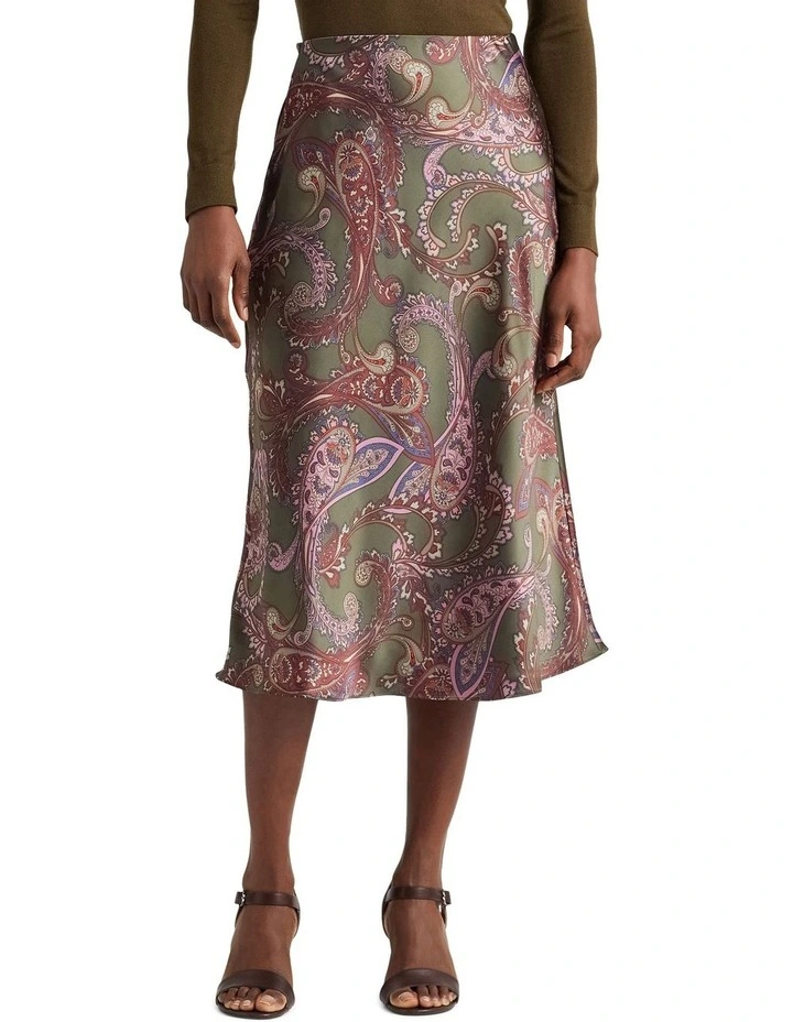 Paisley Satin Charmeuse Skirt in Green