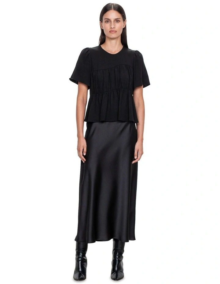 European Twill Gathered Top in Black