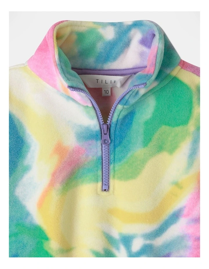 Cropped Polar Fleece 1/4 Zip Sweat in Rainbow