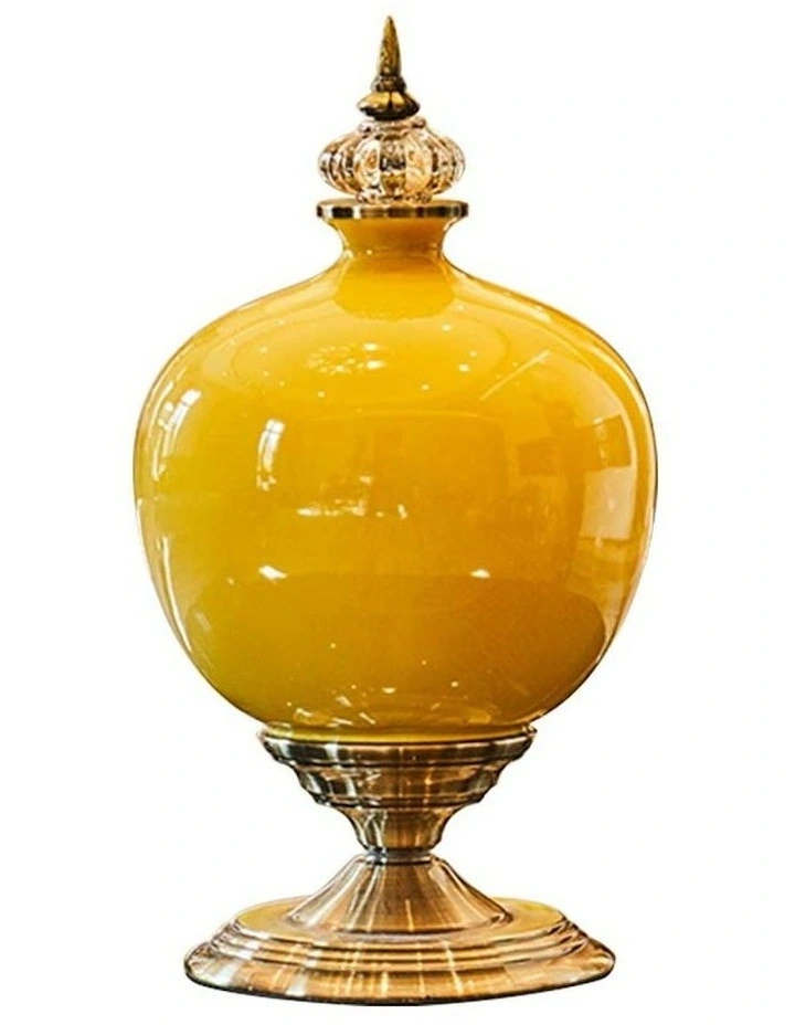 Ceramic Oval Flower Vase with Metal Base 38cm in Yellow
