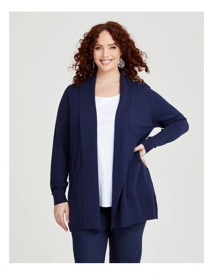 Shawl Collar Natural Cardigan in Dark Indigo