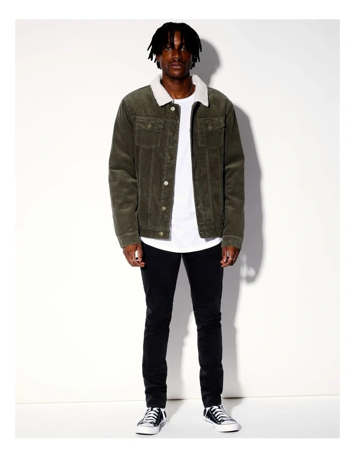Crescent Cord Sherpa Lined Jacket in Green