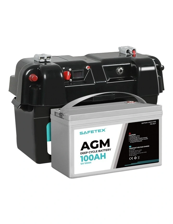12V 100Ah AGM 4WD Deep Cycle Battery with Strap Battery Box