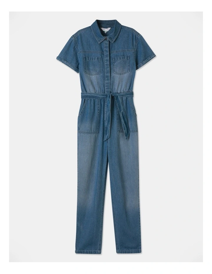 Short Sleeve Denim Boiler Suit in Denim