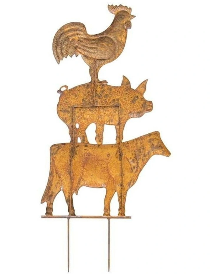 Farm Animal Tower Garden Stake in Rust