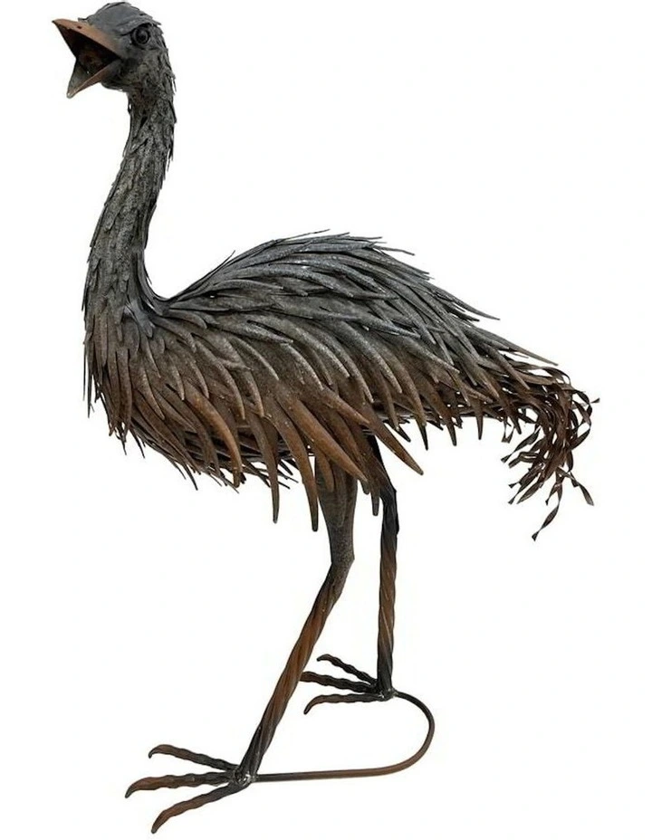 Animal Figurine Emu with Open Beak in Grey/Rust