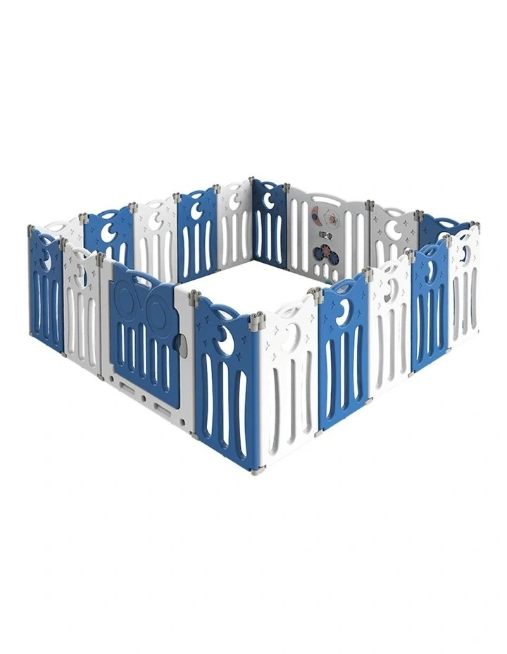 Foldable Playpen 18 Panels in White/Blue