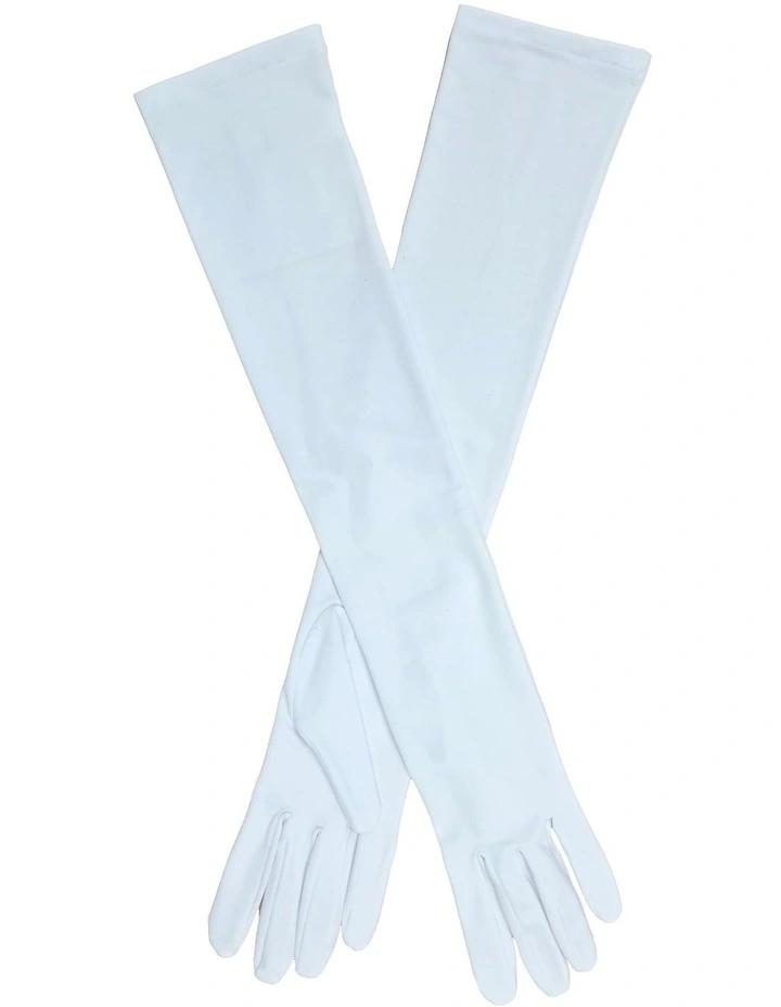 Long Matt Satin Evening Gloves in White