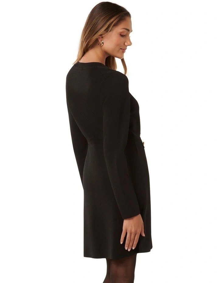 Karina Long Sleeves Polo Knit Dress in Black