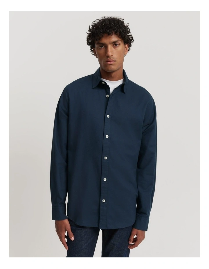Regular Fit Australian Good Earth Cotton Brushed Twill Shirt in Navy