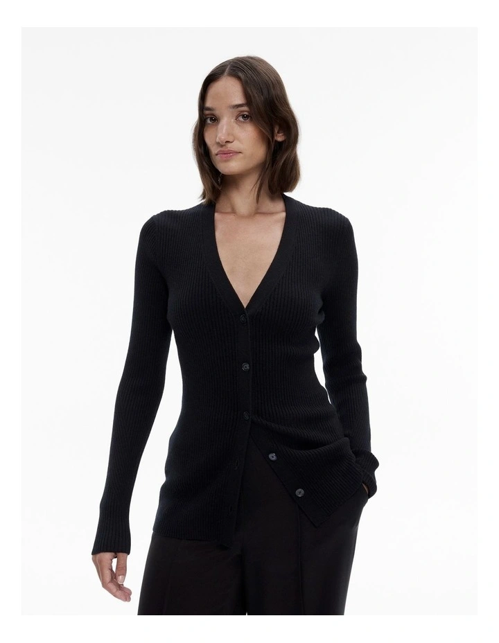 Wool Blend Knit Cardigan in Black