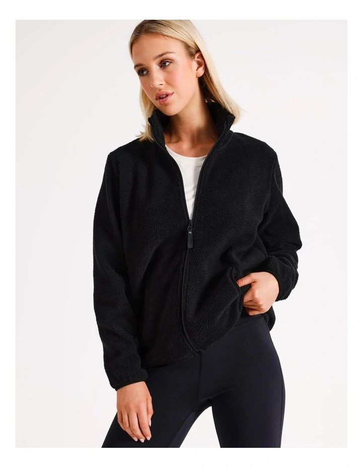 Sherpa Zip Front Jacket in Black