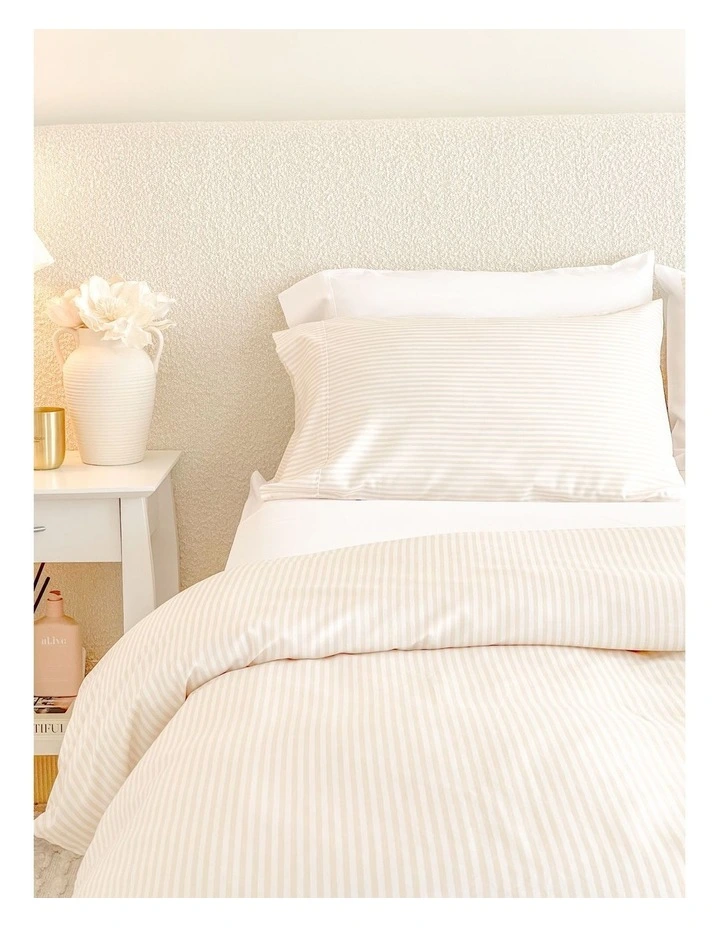 Luxury Striped Linen Queen Quilt Cover Set in Beige