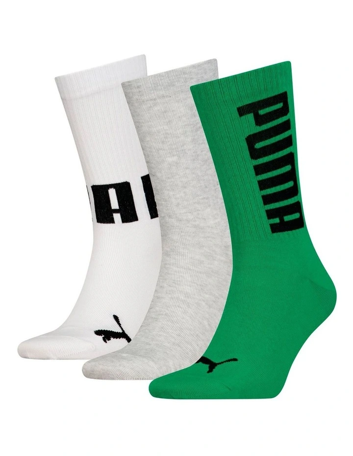 Big Logo Sports Crew Socks 3 Pack in Green Combo