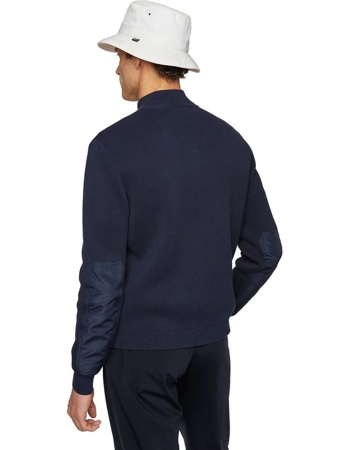 Full Zip Cotton Cardigan in Navy
