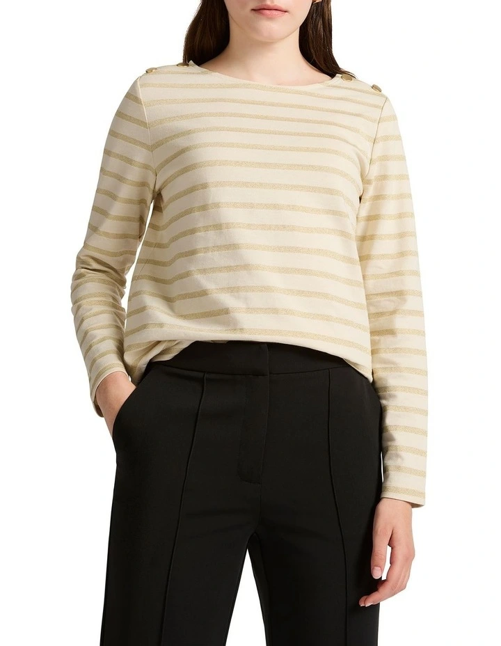 Gabrielle Lurex Stripe Top in Ivory Stripe