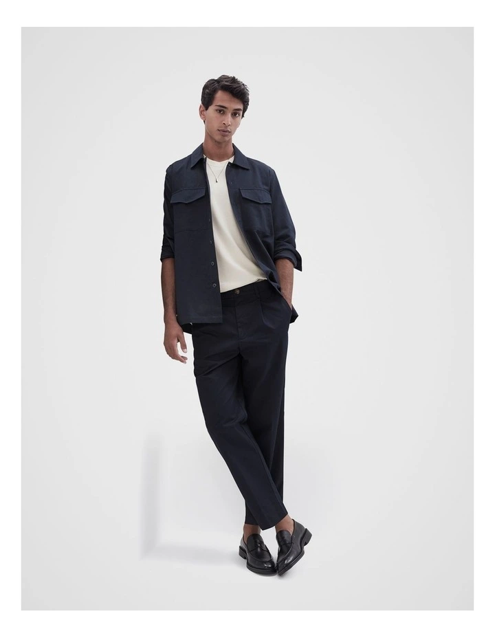 Cotton Linen Overshirt in Navy