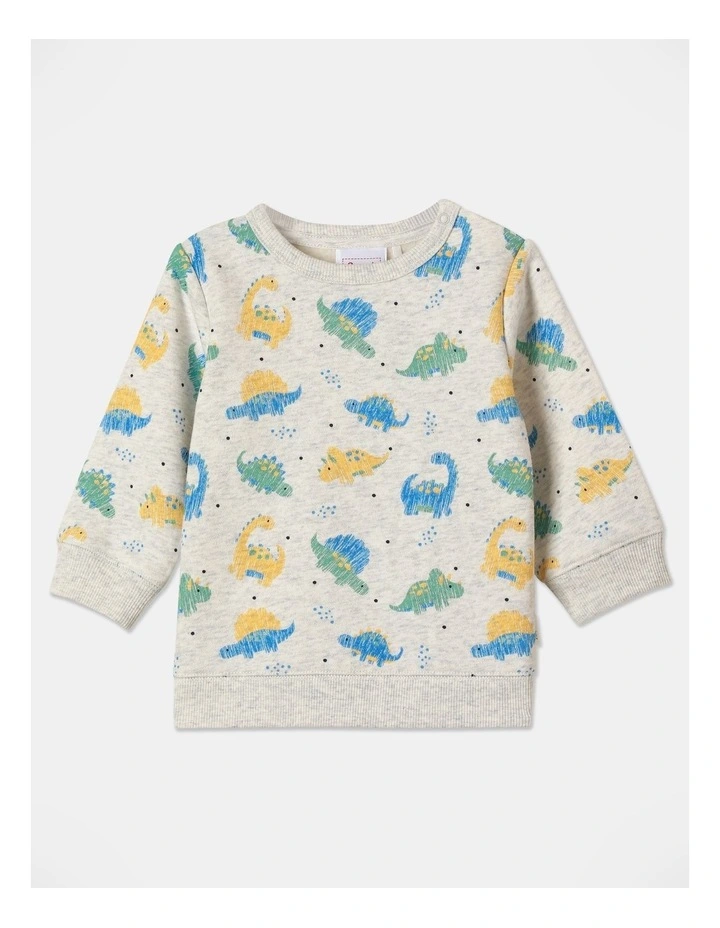 Essential Dino Sweat Top in Grey Marle
