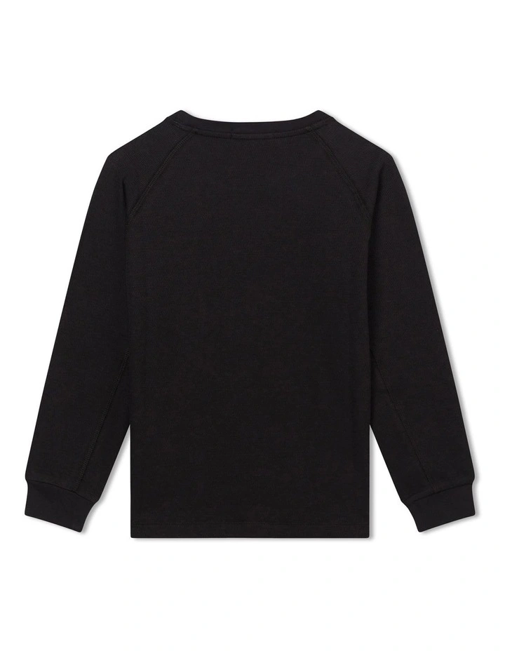 Modern Waffle Badge Long Sleeve T-shirt in Black