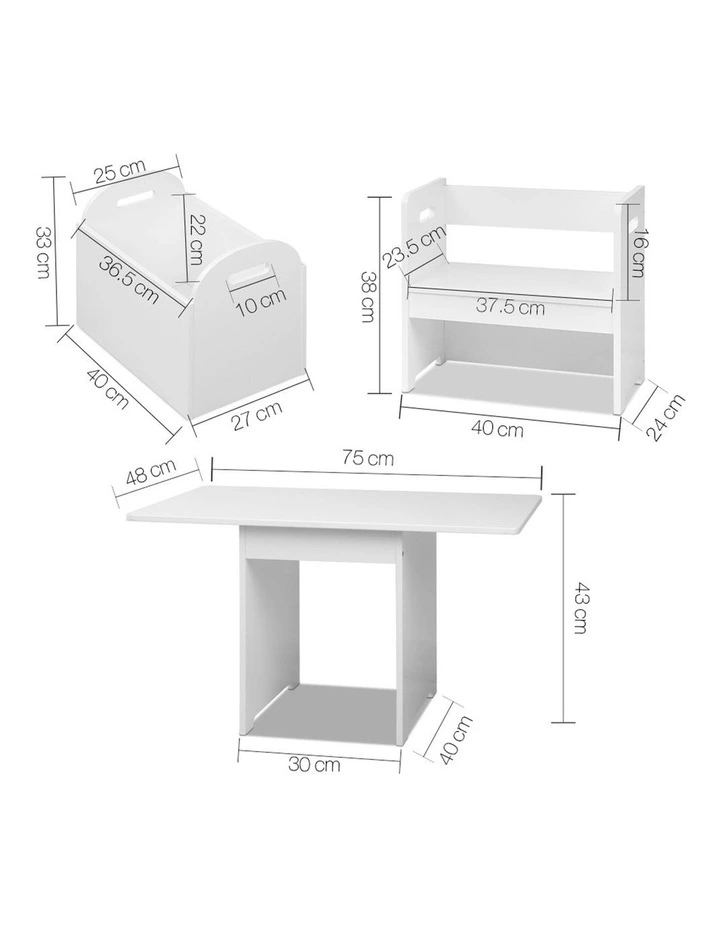 Keezi 4PCS Kids Table and Chairs Set Storage Box Toys Play Desk Wooden Children