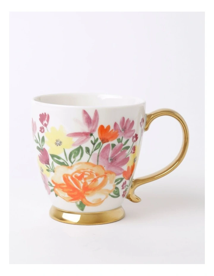 Tea Time Footed Mug Pink Floral in Multicolour