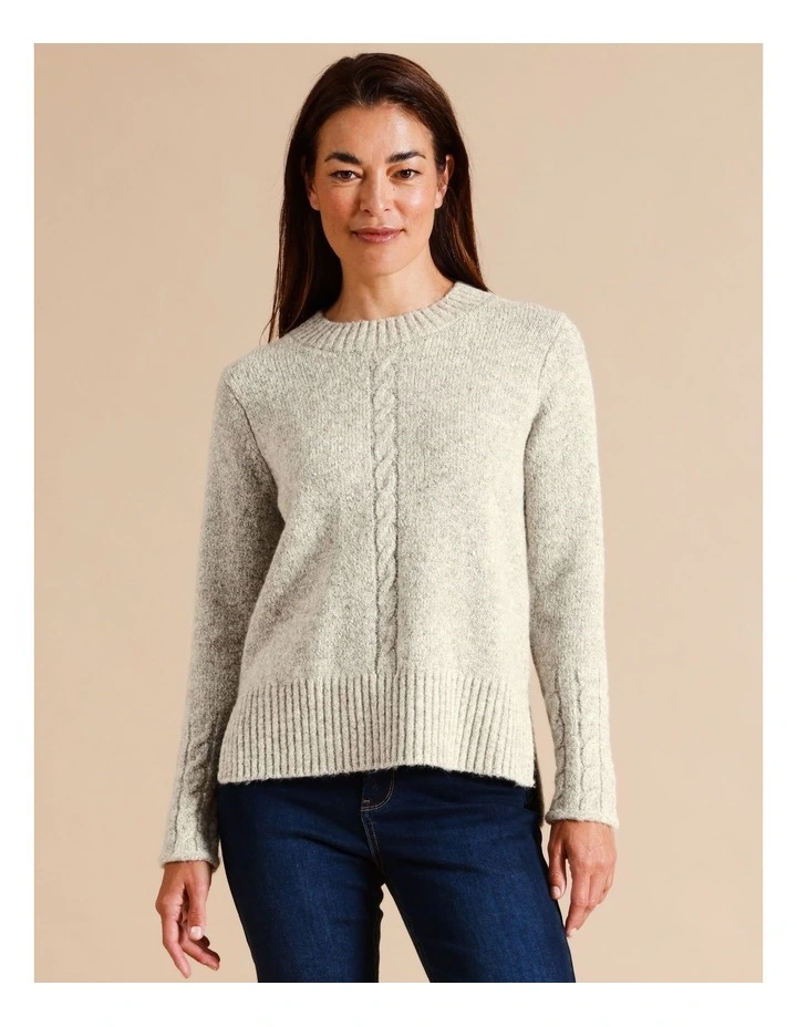 Recycled Polyester Blend Cable Cuff Jumper In Neutral