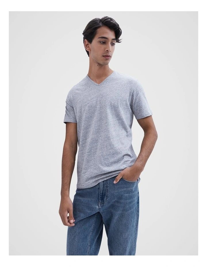 Classic V Neck T-shirt in Grey Marle