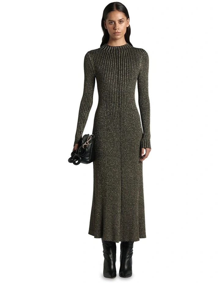 Lurex Ribbed Knit Dress in Black