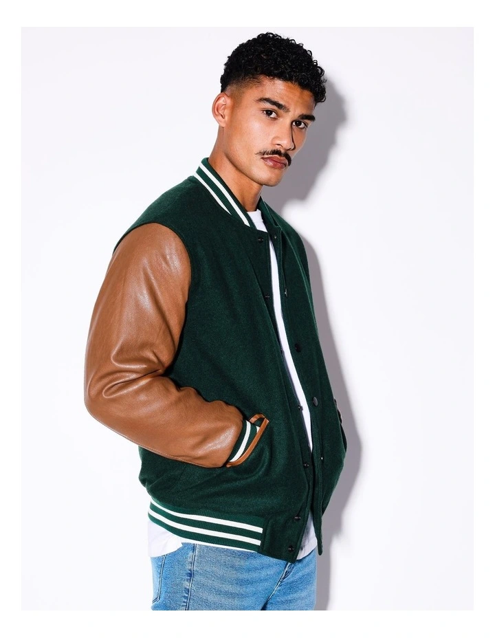 Bitter Vengeance Recycled Varsity Jacket in Green