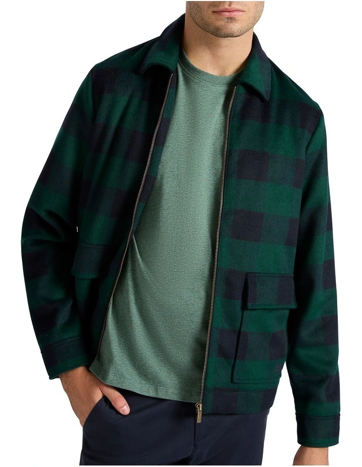 Cole Check Harrington Jacket in Green/Navy